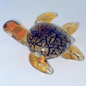 Amber Gold blown glass sea turtle, Turtle Sculpture, paperweight, Vintage Turtle